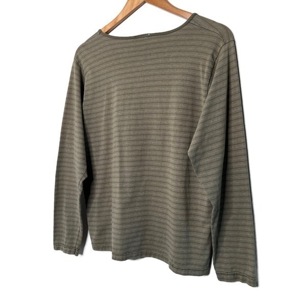 GUESS Jeans Womens Striped Long Sleeve Top Green Embroidered Logo Crew Neck - Picture 11 of 16